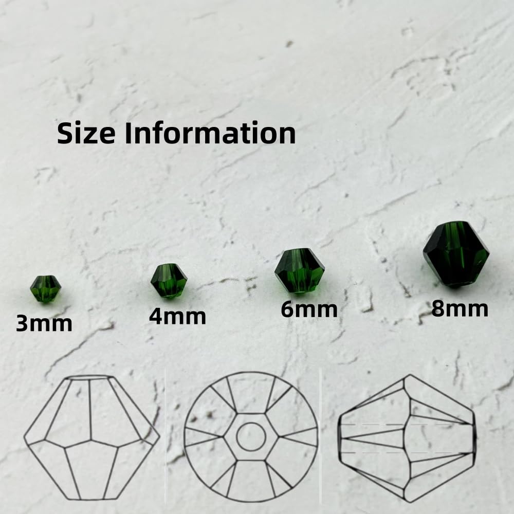 YUEXIGO 500pcs 3mm Bicone Glass Crystal Beads for Jewelry Making, Faceted Bicone Glass Spacer Beads for Bracelet Earring Necklace DIY Craft(Dark Green)
