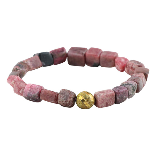 CRYSTALIS Thulite Elastic Stretch Bracelet, Natural Beads, Chakra Healing Jewelry for Men & Women, Adjustable Bracelet, Everyday Wear, Gift Giving Bracelet, 7.25 to 7.50 inch