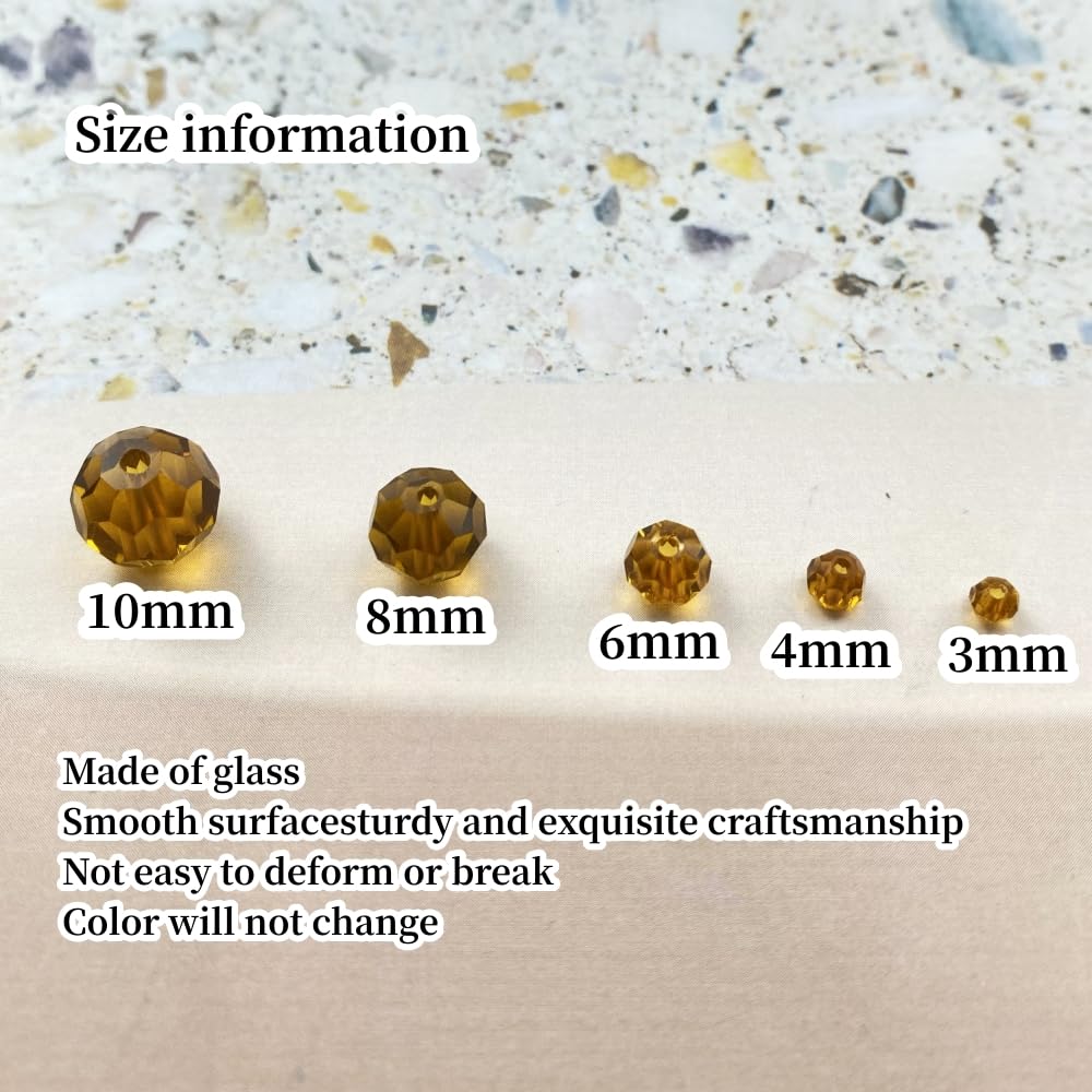 Xinhongo Crystal Glass Beads 100 Pieces 8mm Round Faceted Glass Spacer Beads for Jewelry Making Bracelet Earring Necklace DIY Craft Supplies(Amber)