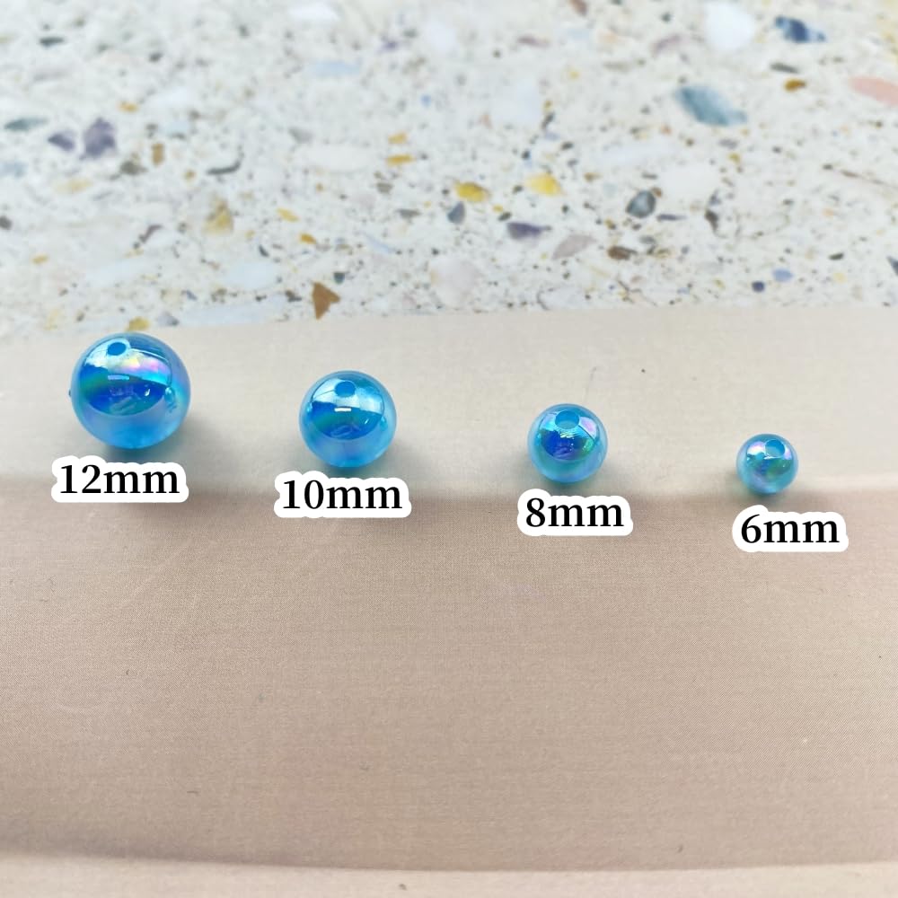 100pcs Acrylic Round Beads 12mm AB Colors Craft Beads Round Spacer Beads with Holes for Earring Bracelet Necklace Key Chains Jewelry Making(Water Blue AB)