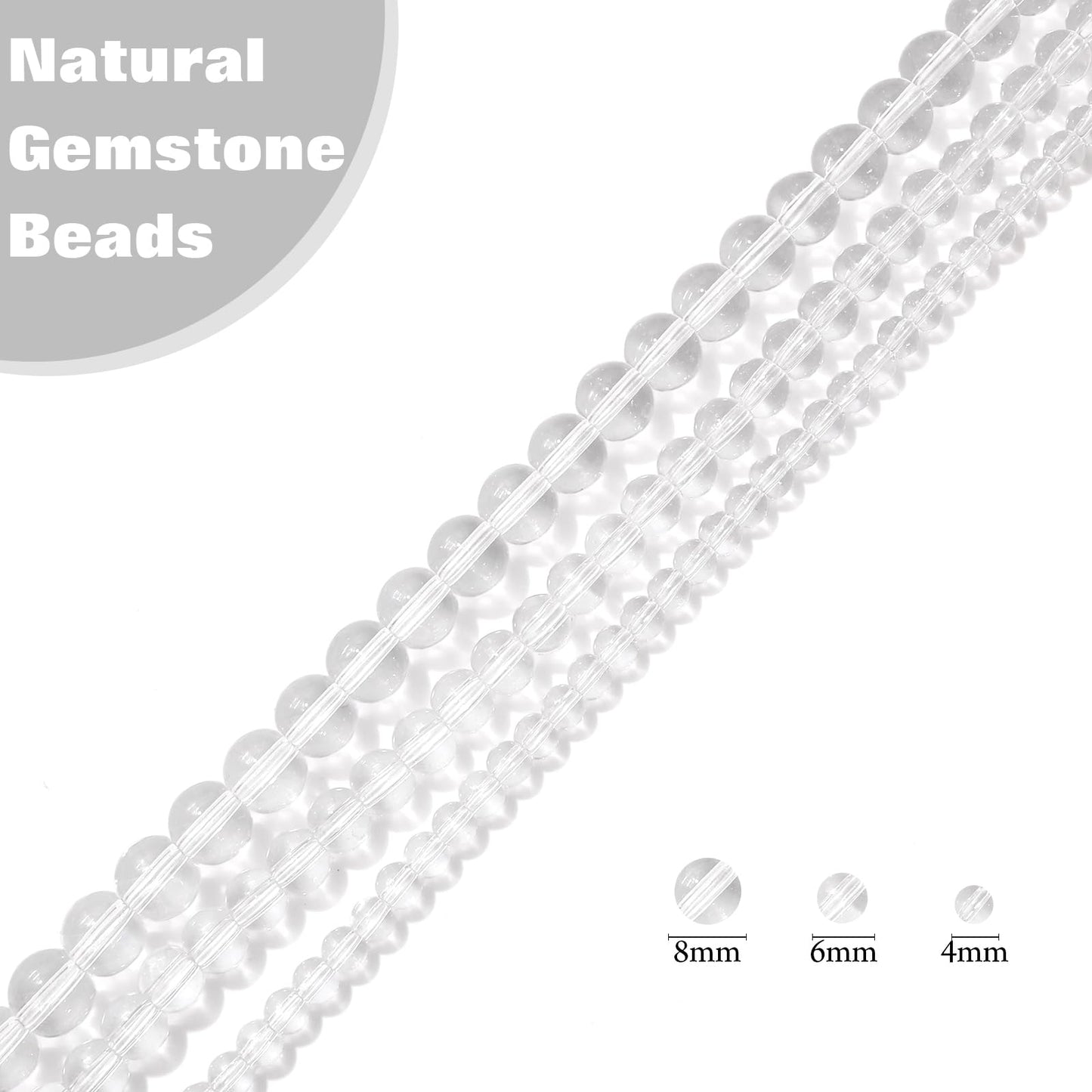 Vinswet 45pcs 8mm Clear Quartz Natural Stone Beads Round Genuine Real Stone Beading Loose Gemstones DIY Smooth Bead for Bracelet Necklace Earrings Jewelry Making
