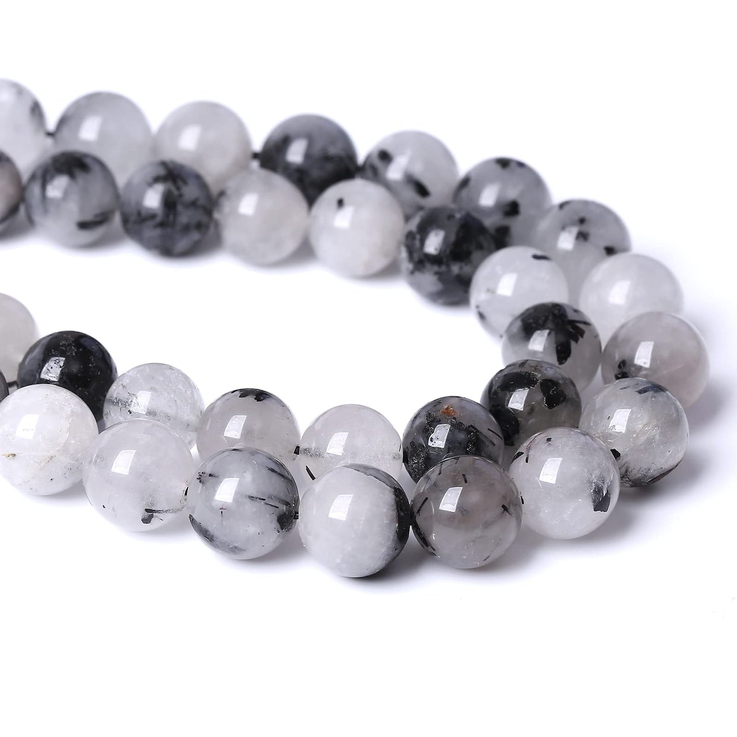12MM 30PCS Natural Crystal Stone Black Rutile Quartz Gemstone 2A Grade Loose Beads for Jewelry Making DIY Bracelet Necklace Semi Precious Beads 1 Strand