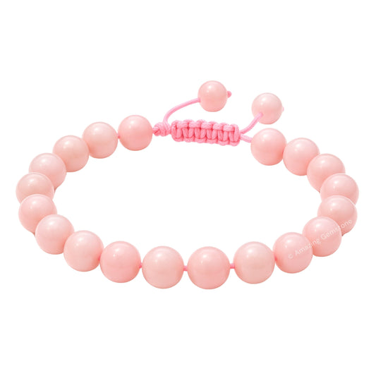 Amazing Gemstone Pink Opal Bracelet, Gifts For Men & Women - Protection Healing Crystal Bracelet - 8mm Gemstone Beaded Adjustable Bracelet, Pulseras Para Hombres Mujer Stocking Stuffers