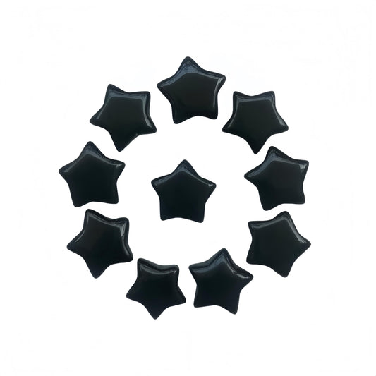 Sunshcat Natural Black Obsidian 10Pcs Star Shaped Thumb Crystals and Healing Stone,0.6" Haped DIY Jewelry ﻿