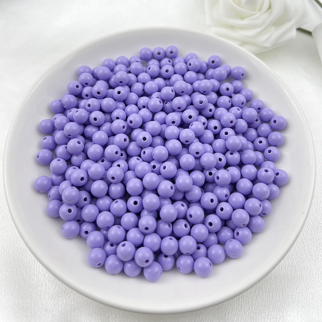 Mulutoo 200Pieces 10MM Acrylic Round Beads Round Acrylic Balls Chunky Beads Smooth Spacer Plastic Pastel Beads Craft Beads for Necklace and Bracelet Making Crafting Supplies(185-light Purple)