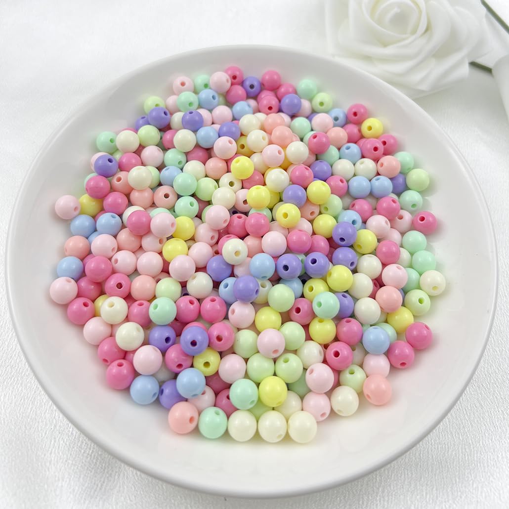 Mulutoo 200Pieces 10MM Acrylic Round Beads Round Acrylic Balls Chunky Beads Smooth Spacer Plastic Pastel Beads Craft Beads for Necklace and Bracelet Making Crafting Supplies(175-light Mixed Color)