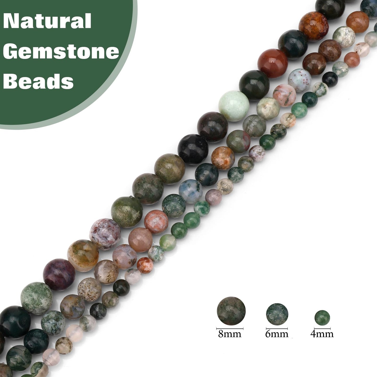Vinswet 45pcs 8mm India Agate Natural Stone Beads Round Genuine Real Stone Beading Loose Gemstones DIY Smooth Bead for Bracelet Necklace Earrings Jewelry Making