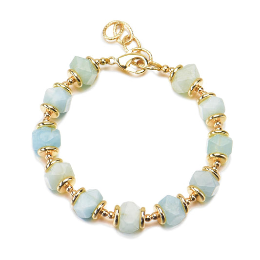 Ursambra Natural Aquamarine Raw Stone Healing Crystal Adjustable Birthstone Vintage Bracelet Gift Jewelry for Women