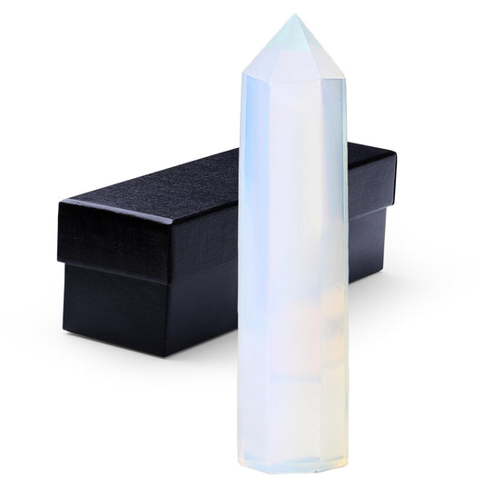 ZHIYUXI 3.7-4" Opalite Gem Opal Stone Moonstone Crystal Wand Hexagonal Pointed Healing Crystals Tower Stone 1 Pc Large Crystals Gemstones Reiki Energy Balancing Meditation Therapy Decoration Gifts