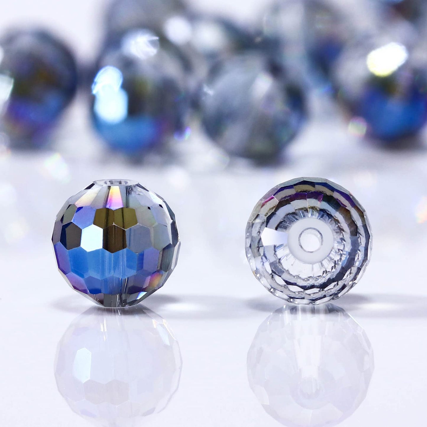 Dowarm 150PCS 6MM Round Crystal Glass Beads for Jewelry Making, Faceted Crystal Beads for Crafts Bracelet Wind Chimes Suncatcher, #5003 Crystal Rondelle Spacer Beads, Loose Gemstones, Blue Colorized