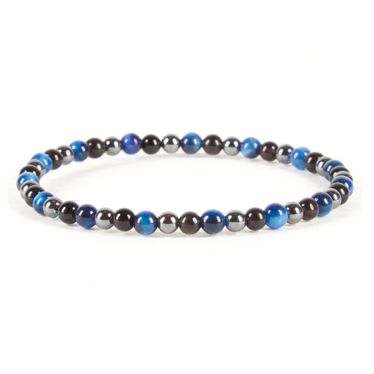 Cherry Tree Collection - Small, Medium, Large Sizes - Gemstone Beaded Bracelets For Women and Men - 4mm Round Beads (Triple Protection Blue - Medium)