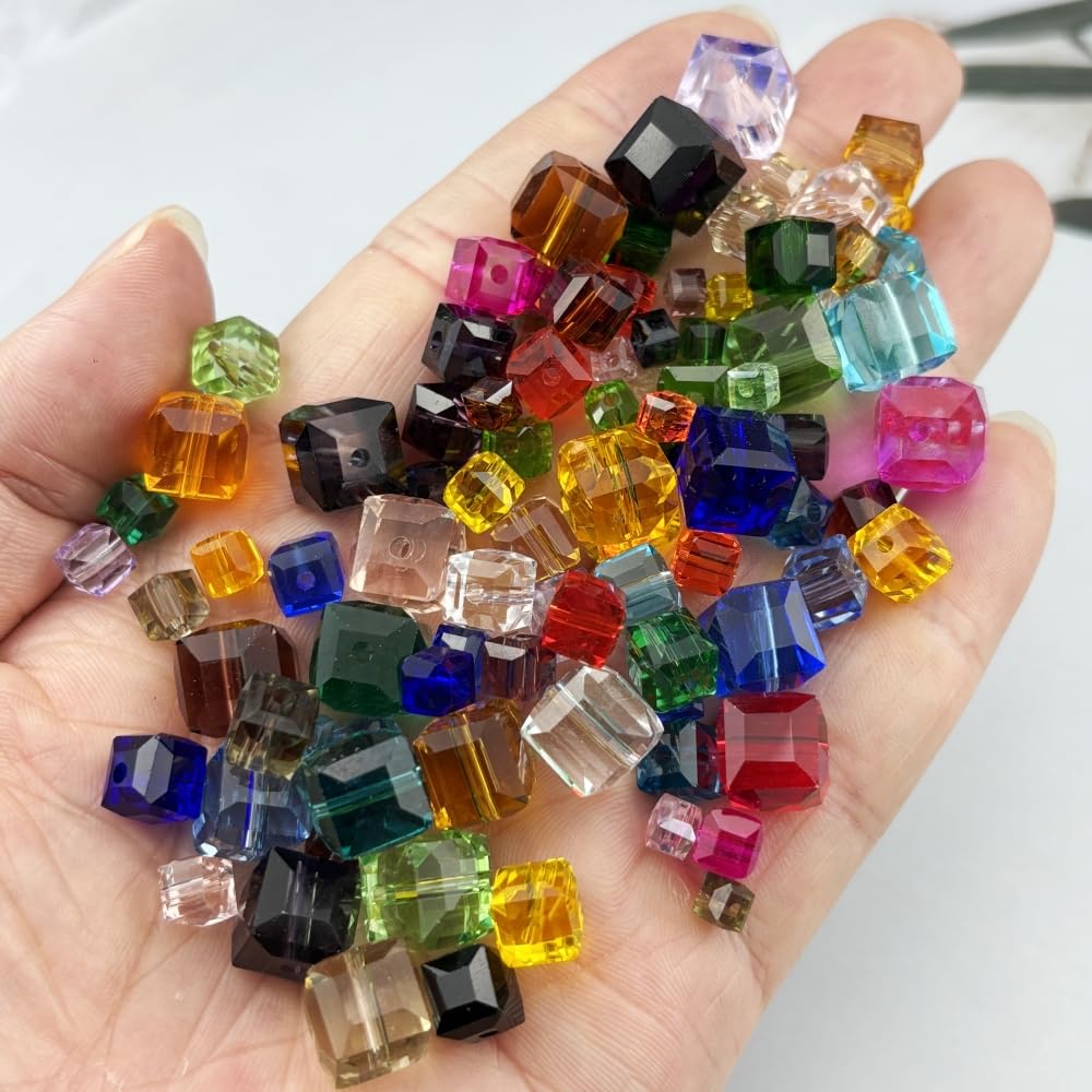 YUEXIGO 200pcs 4mm Cube Crystal Glass Beads for Jewelry Making Faceted Square Crystal Glass Bead Spacer Beads Loose Beads for Bracelet Earring Necklace DIY Craft(OrangeRed)