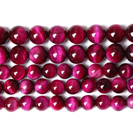 Natural Rose Red Tiger Eye Agate Stone Round Loose Beads for Jewelry Making Semi-Precious Beads DIY Bracelet Necklace 6mm 61pcs (Rose Red Tiger Eye Stone, 6mm)
