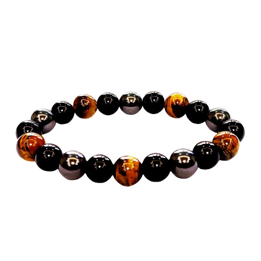 WEFRIN Evil Eye with Hematite Black Obsidian Tiger Eye Stone Triple Protection Bracelets for Men Women, Crystal Healing Stone Bracelet Bring Luck Prosperity and Happiness Jewelry (E-TPB)