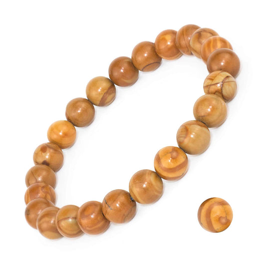 DAZCOLO 8mm Natural Gemstone Stretch Bracelet, Handmade Unisex Crystal Bracelets for Meditation, Yoga, Spiritual Healing & Positive Energy (Woodgrain Jasper)