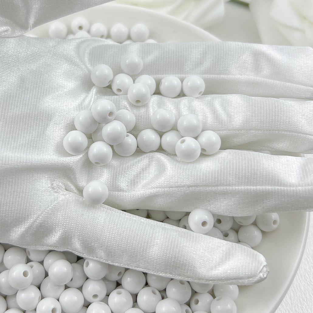 Mulutoo 120Pieces 12MM Acrylic Round Beads Round Acrylic Balls Chunky Beads Smooth Spacer Plastic Pastel Beads Craft Beads for Necklace and Bracelet Making Crafting Supplies(176-white)