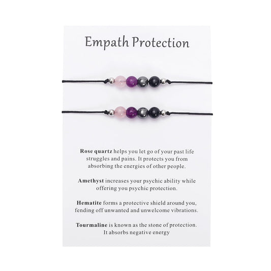 MTJAHPS Protection Bracelet, empath protection, black obsidian Crystals and Healing Stones Bracelet for Women ，Luck ，Anxiety and Stress Clam Bracelet (2PCS Empath Protection)