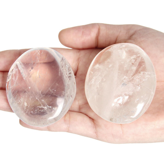 Clear Quartz Palm Stone- 2 Pcs Clear Quartz Pocket Energy Stones, Smooth Healing Crystal Worry Stone