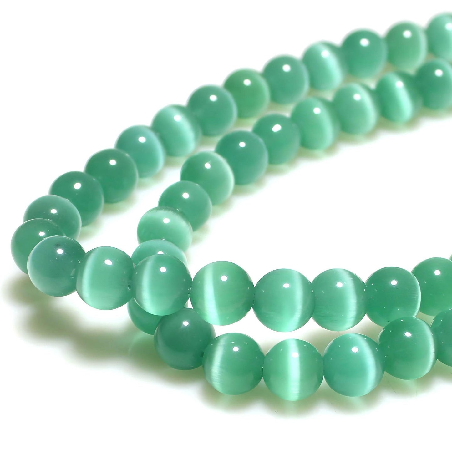 MJDCB 60pcs Blue Green Cat Eye Stone Beads 6mm Round Crystal Loose Bead for Jewelry Making DIY Bracelets Necklace Accessories