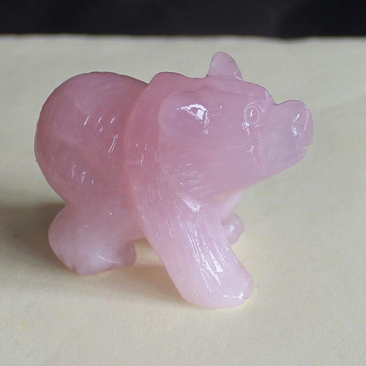 HLbshi Hand Carved Gemstone Crystal Bear Figurine Animal Statue Carving Office Home Decor Collections 2'' (Pink Rose Quartz)