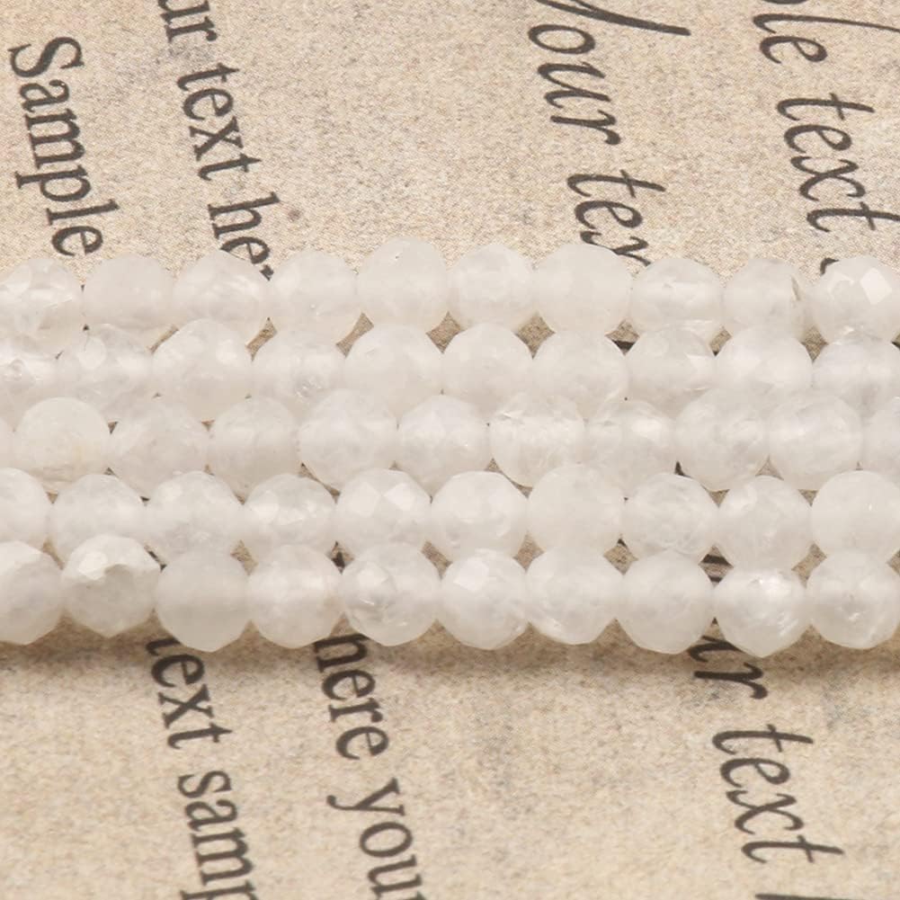 Song Xi 180pcs 2mm Natural White Moonstone Gemstone Faceted Round Loose Stones for Bracelet Jewelry Making, Small Stones for Christmas Gift for Women