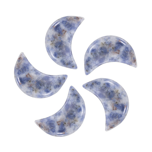 MECCANIXITY 5 Pcs Moon Crystal Worry Stone, 0.5 Inch Length Natural Blue Spot Jasper Moon Gemstone Bulk, Carved Pocket Stones for Meditation Balancing Pendant Decor