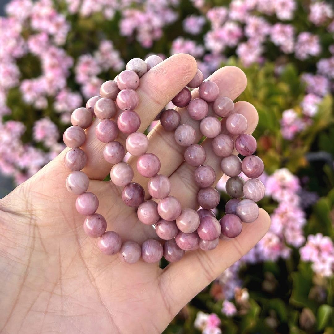 Adabele Real Natural Pink Rhodonite Gemstone Beaded Bracelet 8 inch Stretch Chakra Healing Crystal Stone Jewelry Women Birthday Gift (Unisex) GB8-C5