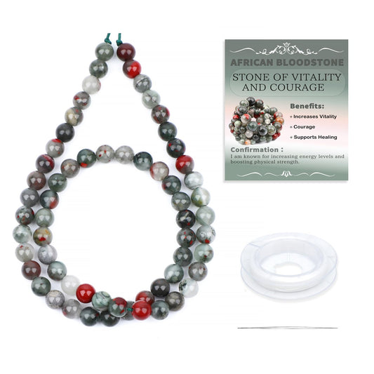 CMBYN Natural Stone Beads Round Genuine Real Stone Beading Strand Loose Gemstones DIY Smooth Bead for Bracelet Necklace Earrings Jewelry Making (African Bloodstone, 6mm 60 Pieces)