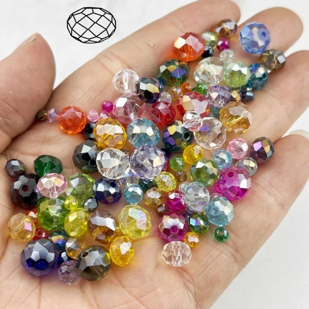 YHYPOCI 100pcs 8mm Crystal Glass Beads for Crafts Faceted Rondelle Glass Beads for Jewelry Making Crystal Spacer Beads for Necklaces Bracelets Earrings DIY Craft(Gold Champagne AB)