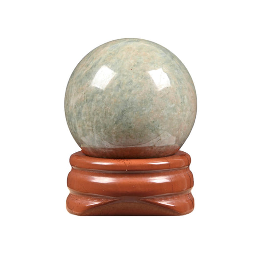 Justinstones Natural Polished Amazonite Sphere with Red Jasper Stand – Handcrafted Gemstone 30mm Ball for Energy Healing, Meditation, and Home Décor