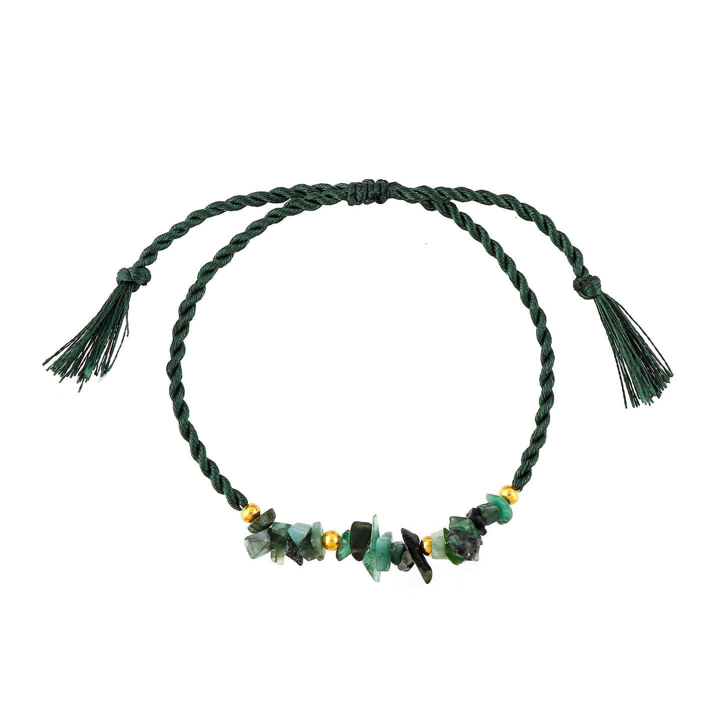 GEMSYMPHONY Emerald Gemstone Chips Rope Bracelet – Adjustable Handmade Crystal Chip Bead Bracelet for Women & Men, Natural Stone Healing Jewelry, Boho Style, Unisex Spiritual Gift (Emerald)