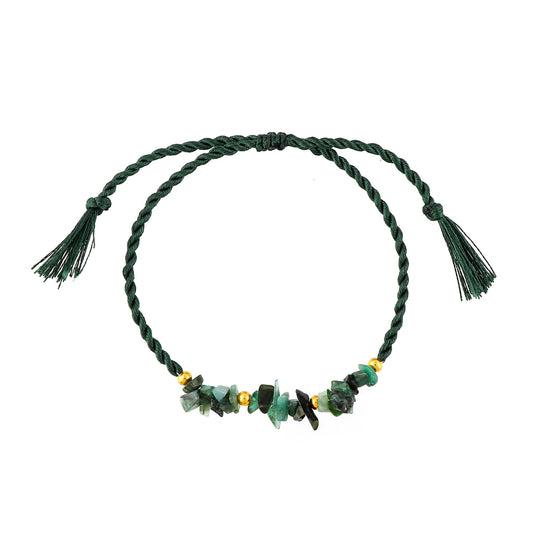 GEMSYMPHONY Emerald Gemstone Chips Rope Bracelet – Adjustable Handmade Crystal Chip Bead Bracelet for Women & Men, Natural Stone Healing Jewelry, Boho Style, Unisex Spiritual Gift (Emerald)