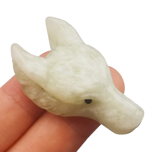 Bacatgem Natural New Jade 1.57 inchs Wolf Head Pocket Crystals and Healing Stone Figurine,Haped DIY-Jewelry Pendant