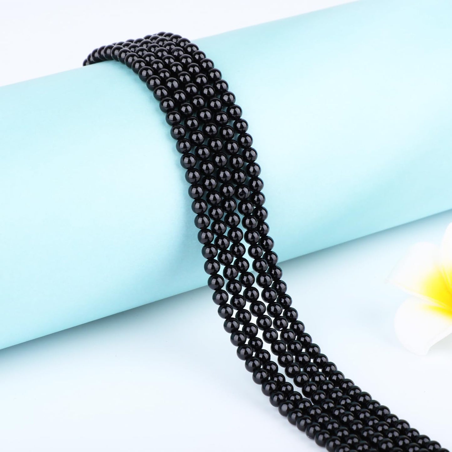 CMBYN Natural Stone Beads Round Genuine Real Stone Beading Strand Loose Gemstones DIY Smooth Bead for Bracelet Necklace Earrings Jewelry Making (Black Onyx, 4mm 90 Pieces)
