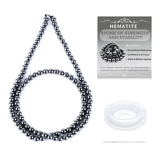 CMBYN Natural Stone Beads Round Genuine Real Stone Beading Strand Loose Gemstones DIY Smooth Bead for Bracelet Necklace Earrings Jewelry Making (Hematite, 4mm 90 Pieces)