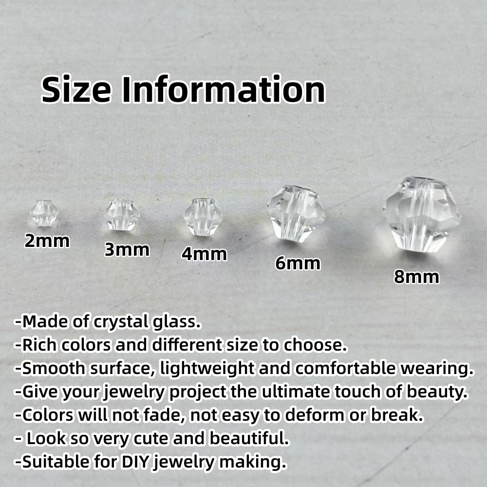 Pinhoollgo 1310pcs Bicone Crystal Glass Beads 2mm 3mm 4mm 6mm 8mm Faceted Crystal Spacer Beads for Bracelets Necklace Pendants Earrings DIY Jewelry Craft Making(Transparent)