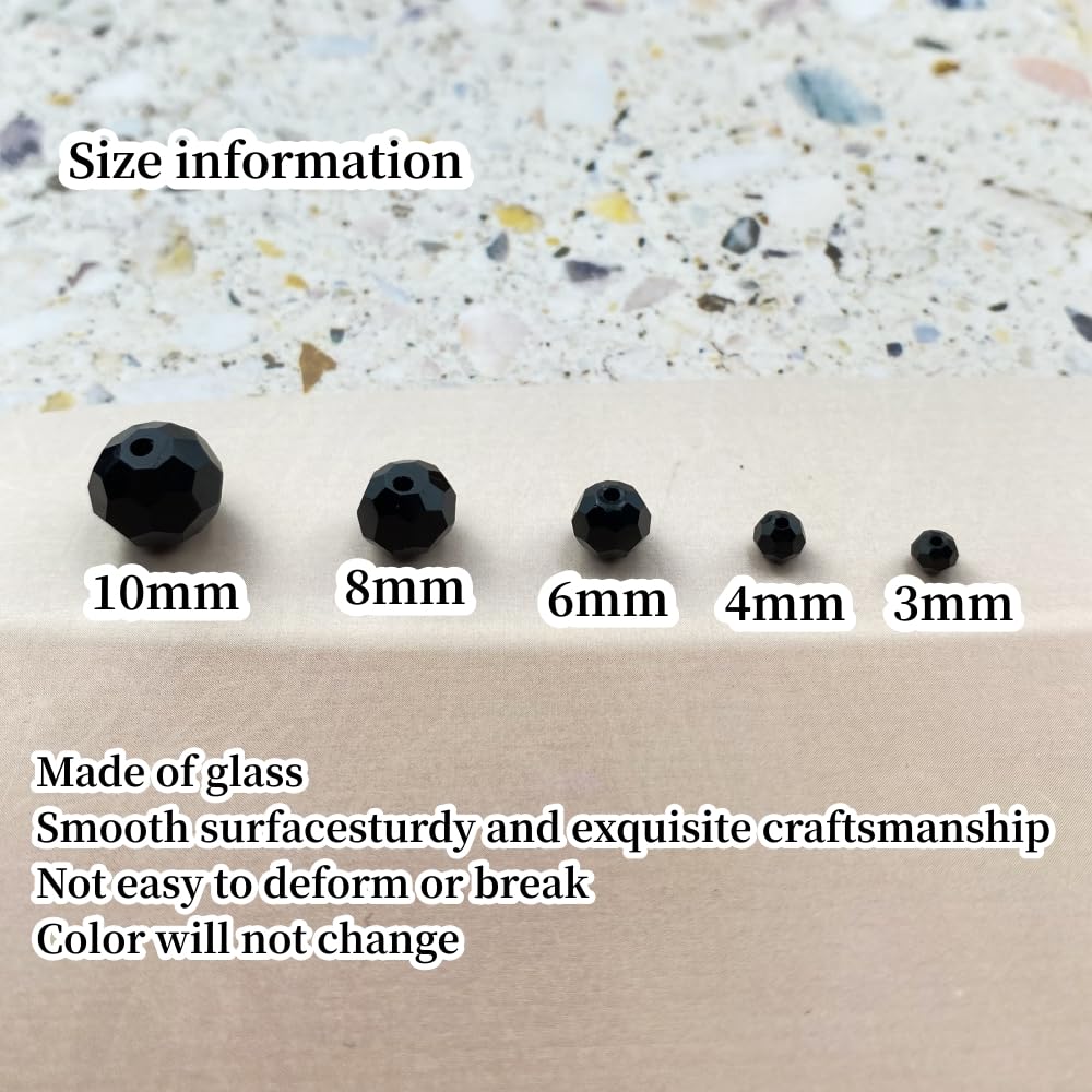 Xinhongo Crystal Glass Beads 100 Pieces 8mm Round Faceted Glass Spacer Beads for Jewelry Making Bracelet Earring Necklace DIY Craft Supplies(Black)