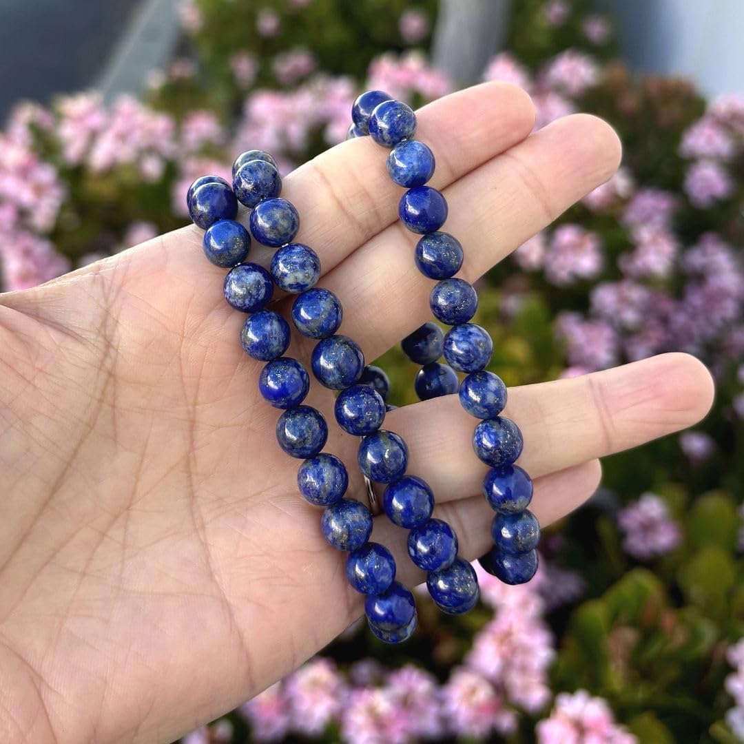 Adabele 1pc Real Natural Blue Lapis Lazuli Gemstone Beaded Bracelet 8 inch Stretch Chakra Healing Crystal Stone Jewelry Women Mom Gift GB8-C20