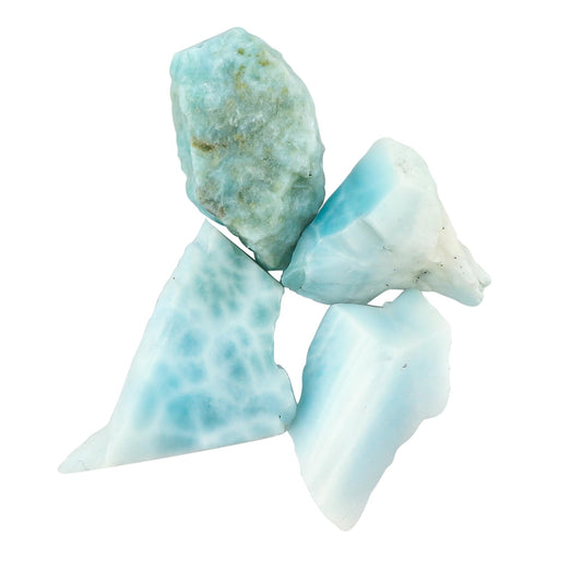 CRYSTALIS Wholesale 4pcs Natural Sea Blue Raw Larimar Pectolite, Loose Gemstone Bulk Rough Jewelry Making Supply, Chakra & Healing Raw Stones, Wire Wrapping, DIY, Gem Collection [14-20mm]