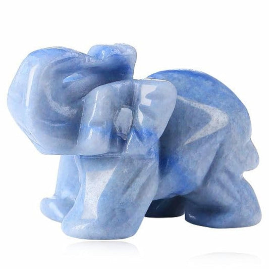 YATOJUZI 2" Blue Aventurine Elephant Decor Crystal Cute Polished Natural Stone HandCarved Big Sculpture Statue Figurines Gemstone Energy Hippie Home Room Office Desk Decoration Gifts for Women Men