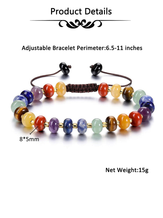 CrystalTears Chakra Crystal Gemstone Beaded Bracelet for Women, Womens 7 Chakra Stone Bead Bracelets, Adjustable Trendy Handmade Surfer Summer Beach Jewelry Gifts for Women