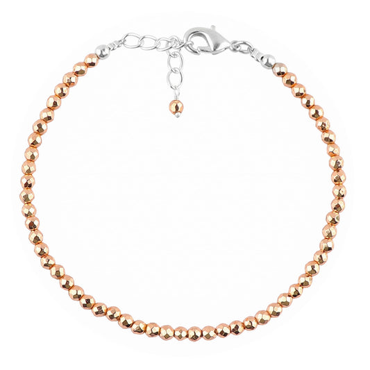 CRYSTALINES Genuine Rose Gold Hametite Gemstone Bracelet, Faceted Beads Stones, Hypoallergenic Handmade Boho Jewelry for Women, Healing Crystals, Adjustable Silver Chain 7+1inch, Birthday Gift