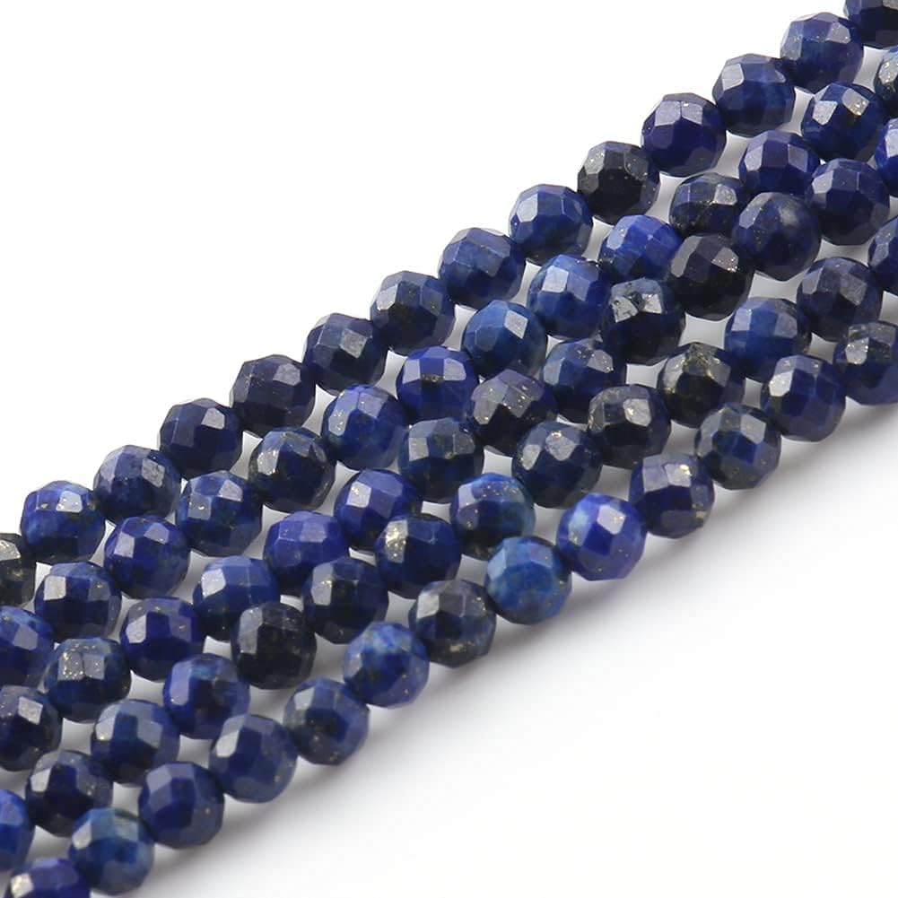 Song Xi 180pcs 2mm Natural Dark Lapis Lazuli Gemstone Beads Faceted Round Loose Stone Beads for Jewelry Making (1 Strand)