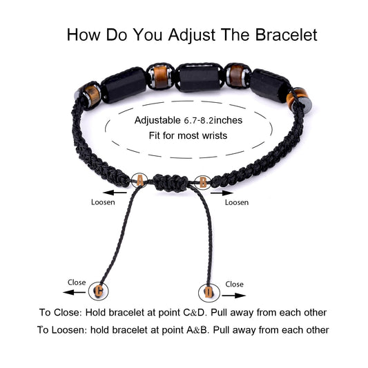 Senxilk Black Tourmaline Bracelet,Tiger eye and Hematite Protection Bracelet for Men Teens Boys Gift Ideas Handmade Wax Rope Braided Adjustable