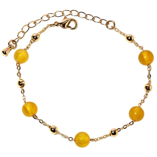 Xfoxstal 14K Gold Plated Chain Bracelets for Women Crystals and Stones Bracelets Jewelry Adjustable (Yellow Agate)