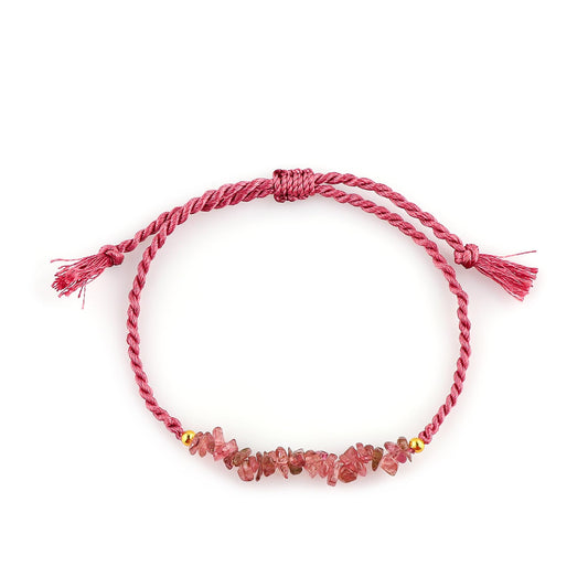 TGH Natural Pink Tourmaline Chips Braided Bracelet Spritual Healing Unisex Bracelet December Birthstone Hand Braided Gemstone Jewelry 7 inch Adjustable Christmas Gift (Pink Tourmaline)