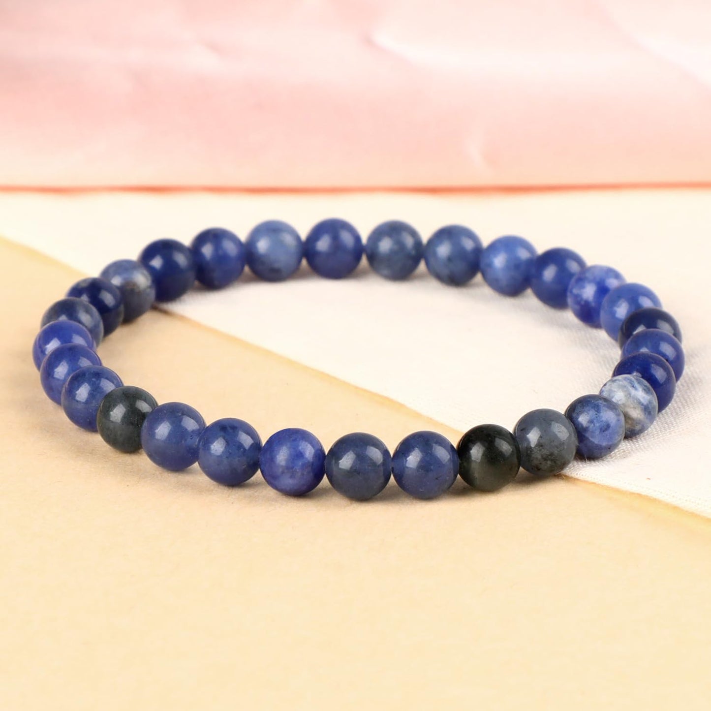 LPBeads Handmade Natural Gemstone Stretch Elastic 6mm Blue Sodalite Bracelet Healing Crystal Round Stone Beads Jewelry Gifts for Women Men