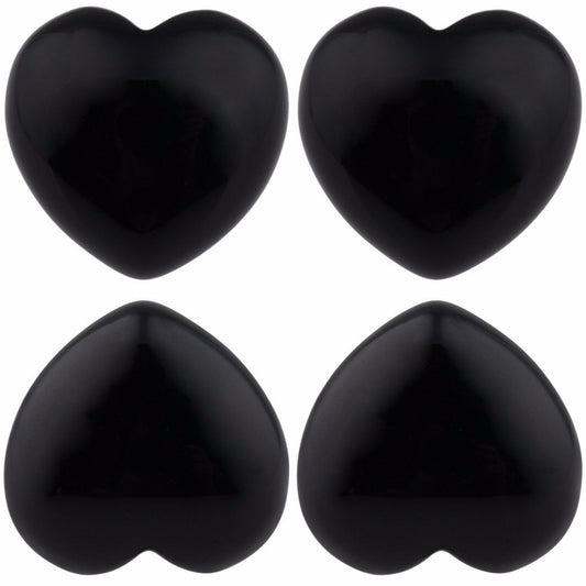 rockcloud Healing Crystal Black Obsidian Heart Love Carved Palm Worry Stone Chakra Reiki Balancing 0.8" Mini Size(Pack of 4)