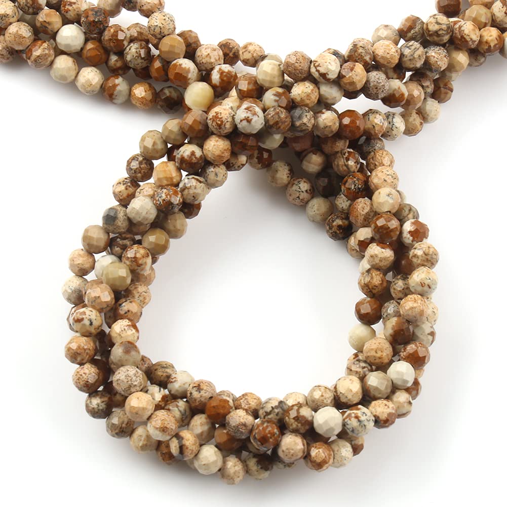 Song Xi 90pcs 4mm Natural Picture Gemstone Beads Faceted Round Loose Stone Beads for Jewelry Making