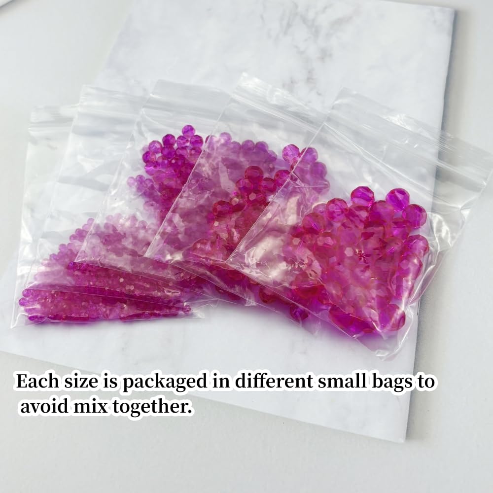Honkoolly 480pcs Crystal Glass Beads 3mm 4mm 6mm 8mm 10mm Round Faceted Glass Spacer Beads for Bracelets Necklace Earring DIY Jewelry Making Craft(Rose Red)